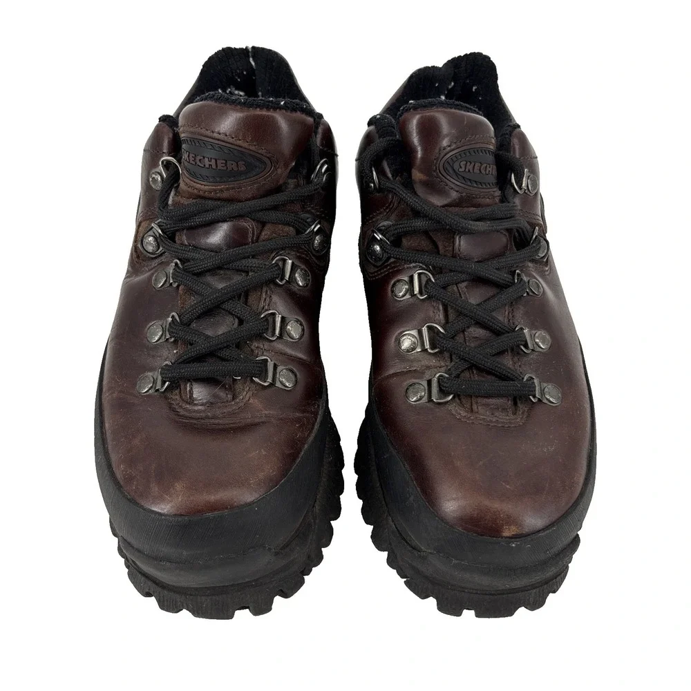 Vintage Skechers Shoes Men 7 Women 8.5 Oxblood Brown Leather Platform Y2K Chunky